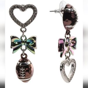 Betsey Johnson Love Of Football Heart and Bow Earrings NWT